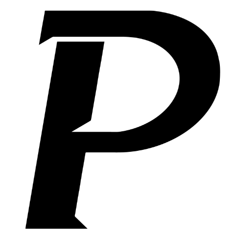 Black letter 'P' on a white background